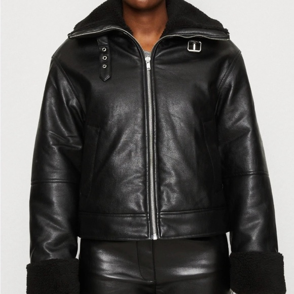 💫Aviator•NWT•GAP• Black Sherpa lined Faux Leather Jacket•Sz XL $168 Retail💫 - Picture 6 of 13